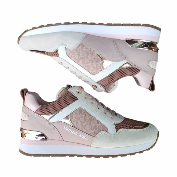 🤩Michael Kors Womens Shoes Sz 8.5 Wilma Trainer Sneakers Soft Pink Suede FT22F - Picture 2 of 11